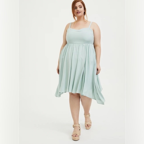 Torrid - Mint Blue Challis Shark bite Skater Dress - Picture 1 of 14